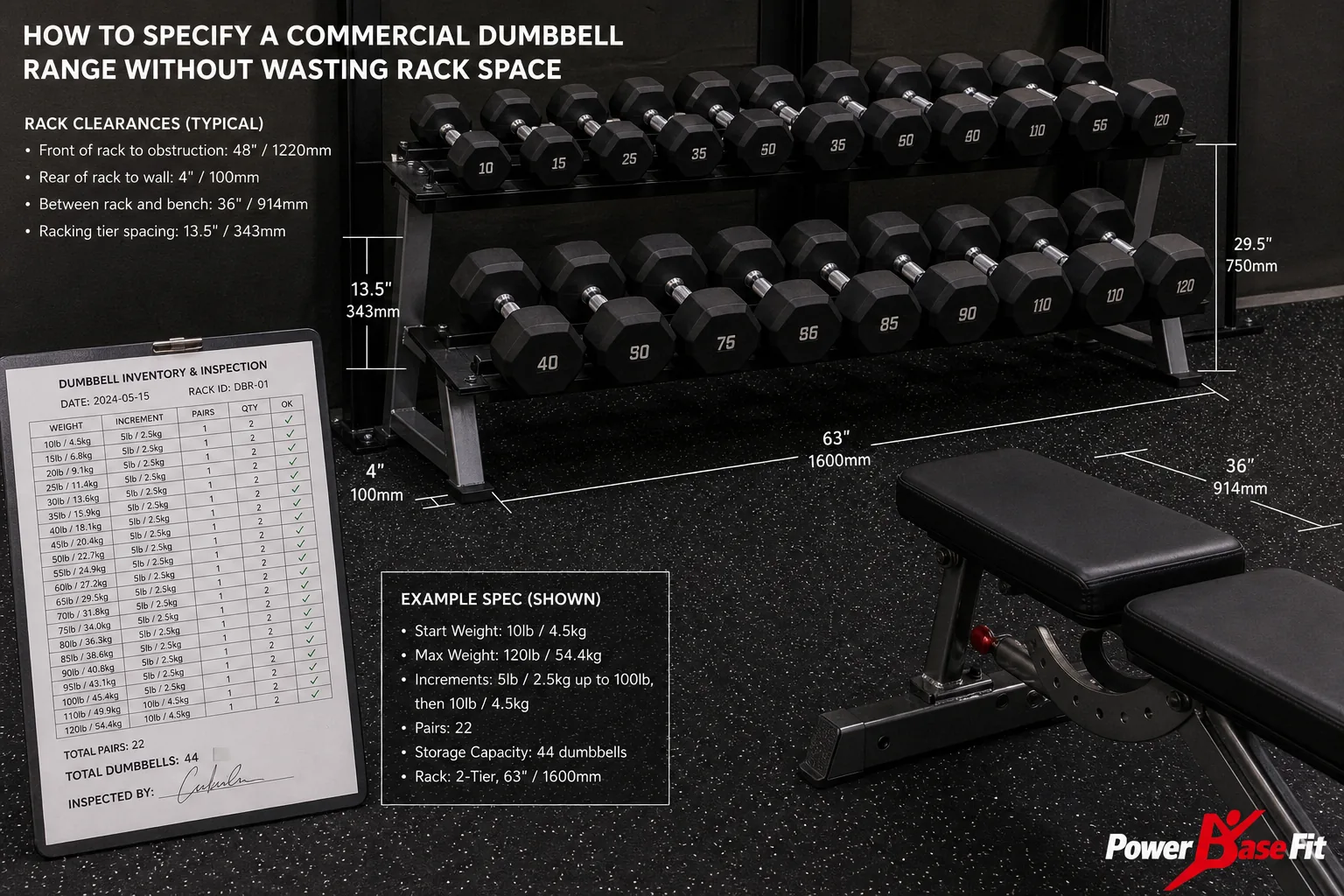 Manufacturer inspection detail for commercial dumbbell weight range
