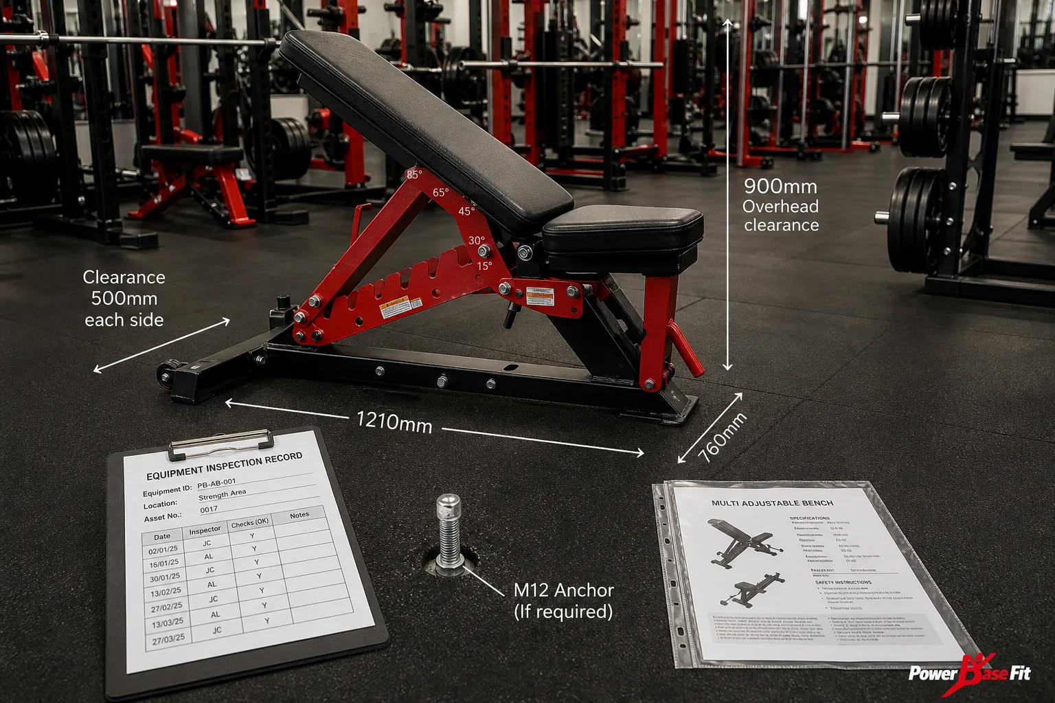 Manufacturer inspection detail for gym equipment anchoring requirements