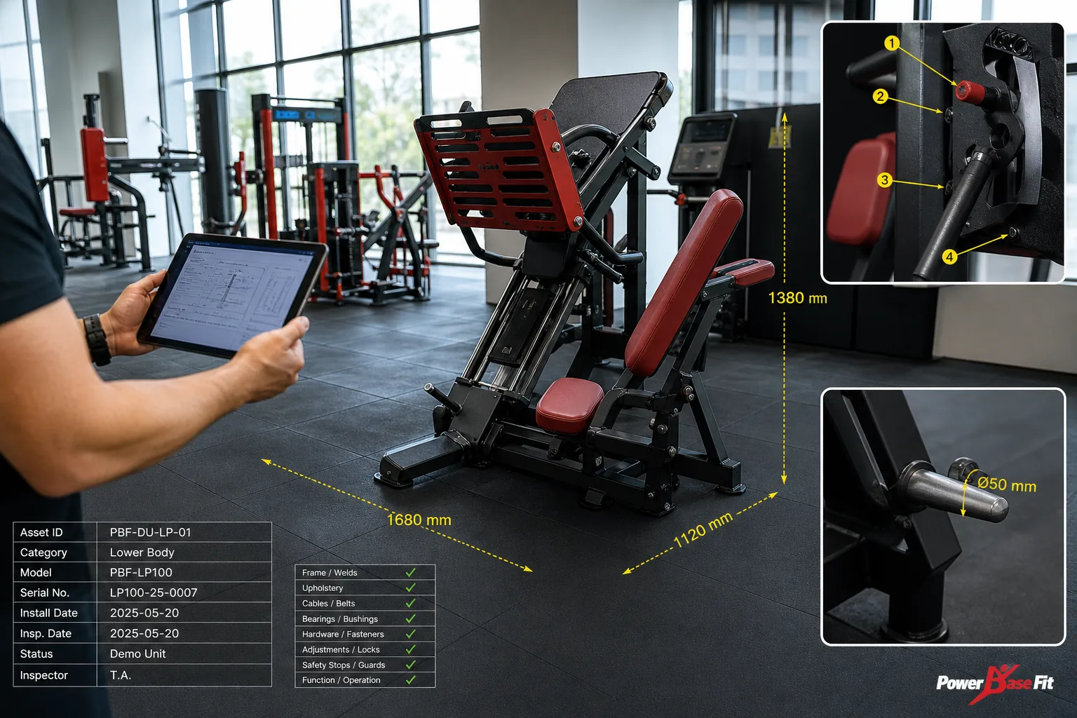 Manufacturer inspection detail for gym equipment distributor showroom