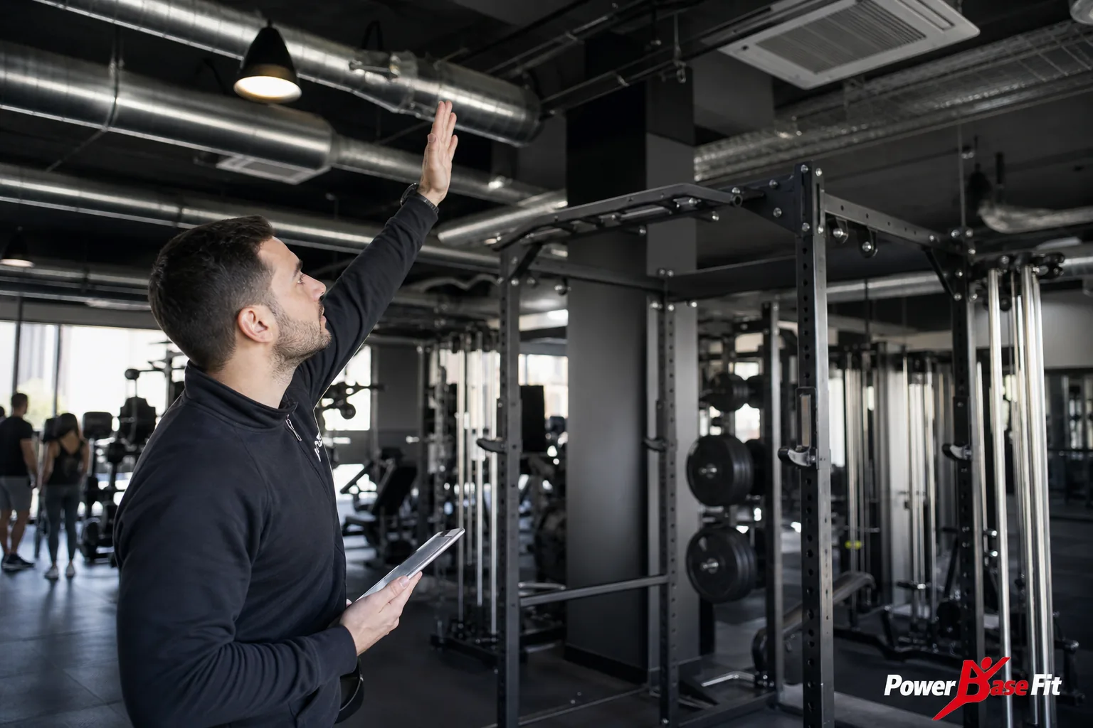 Escena de planificación comercial sobre altura para máquinas de gimnasio