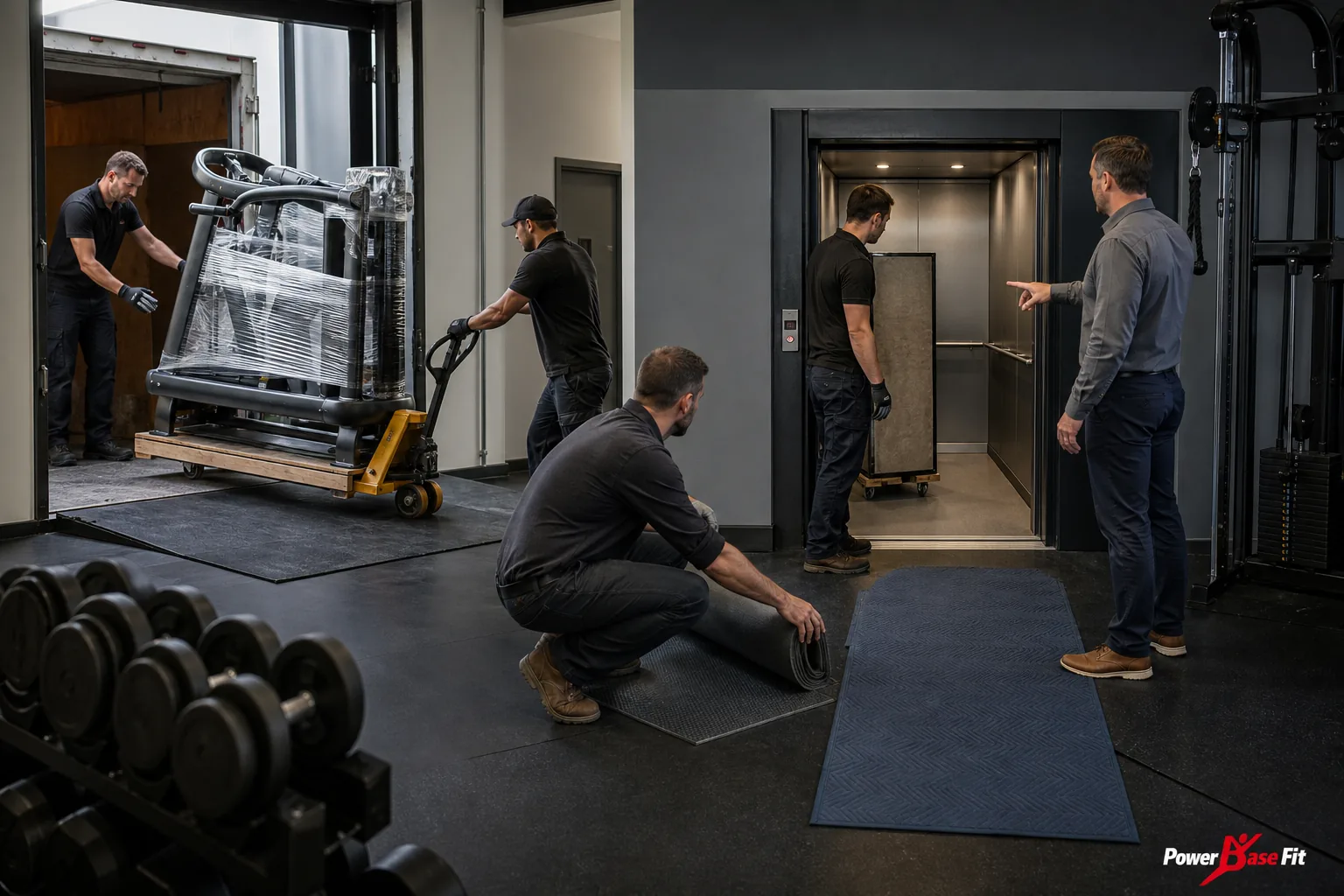 Scène de planification professionnelle pour livraison matériel fitness professionnel