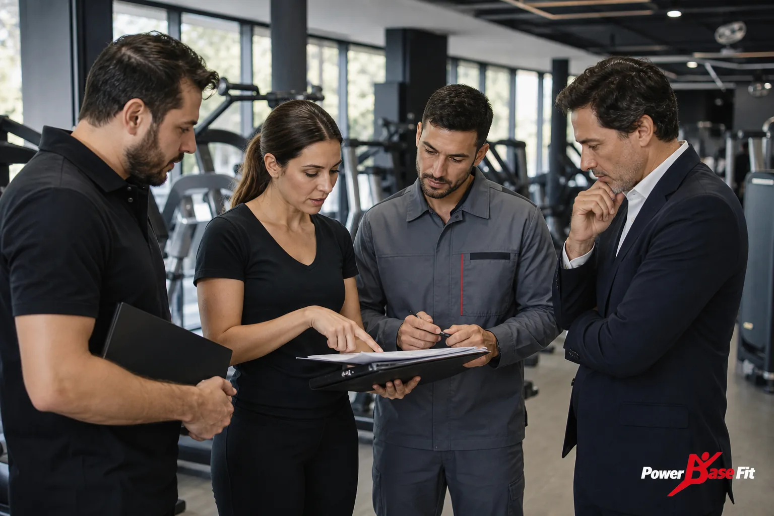 Scène de planification professionnelle pour mise en service matériel fitness