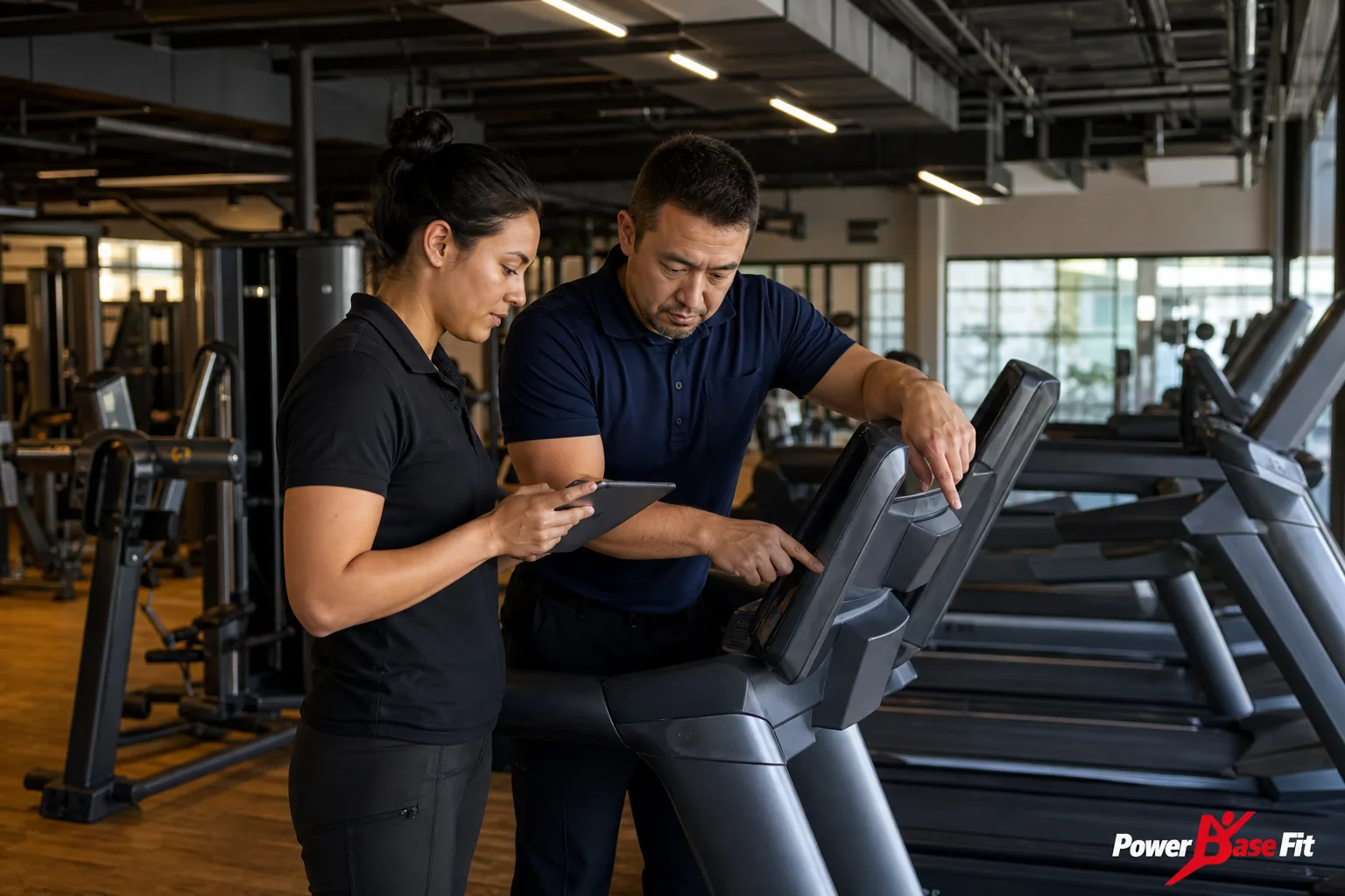 Scène de planification professionnelle pour leasing matériel fitness professionnel