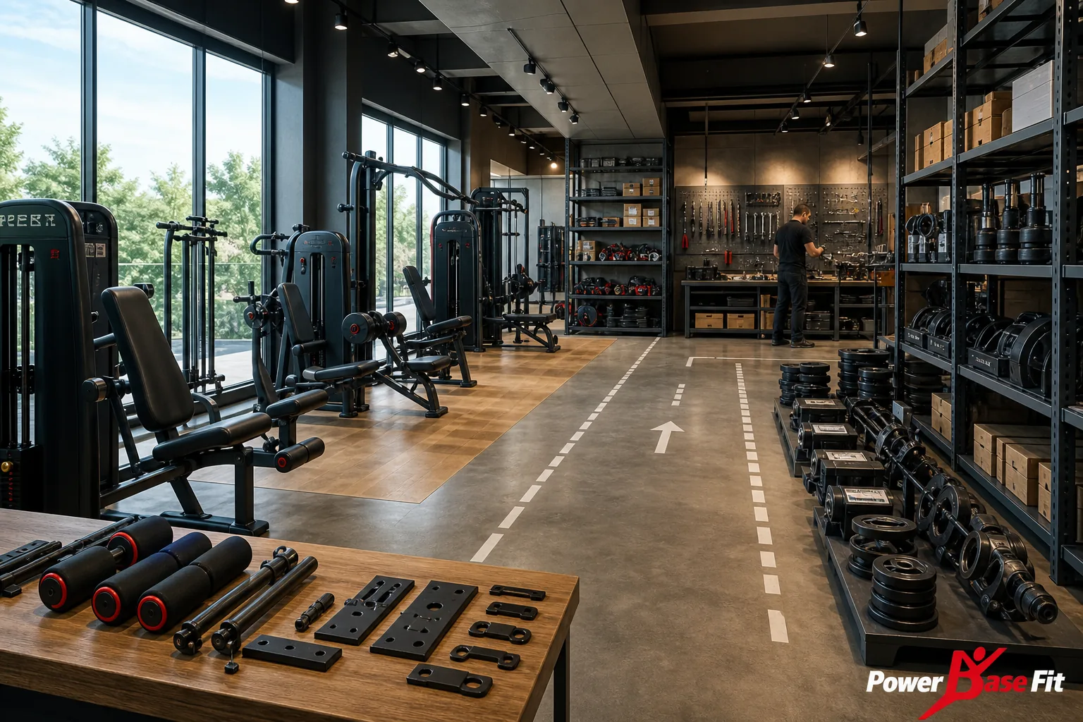 Detalhe de inspeção do fabricante para showroom equipamentos fitness