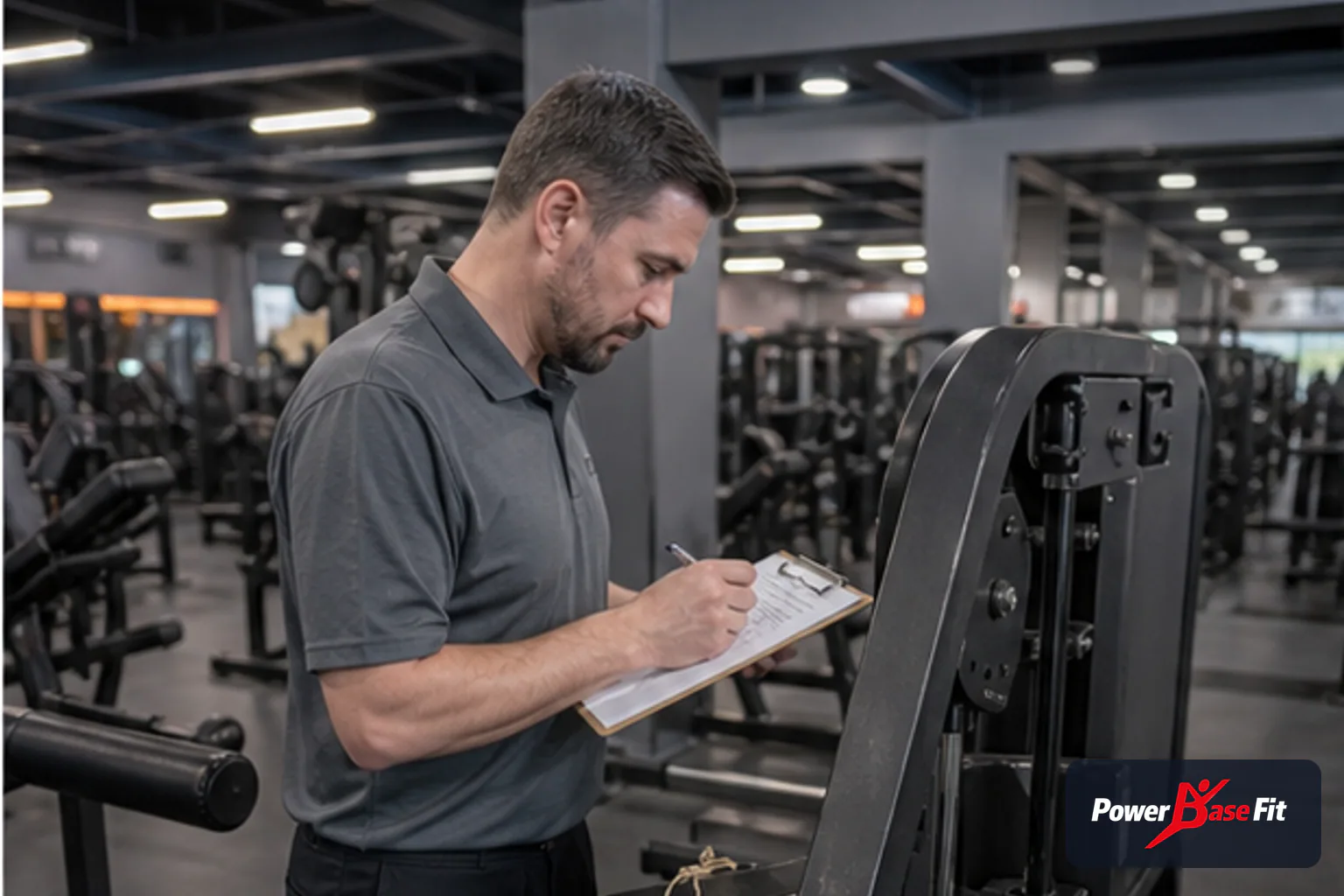 Escena de planificación comercial sobre inventario técnico máquinas gimnasio