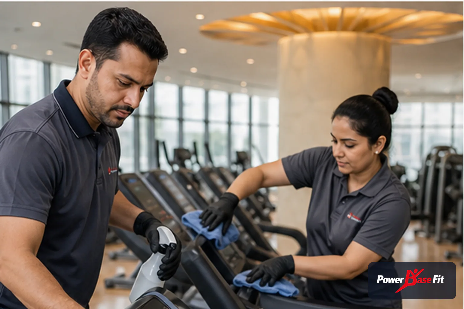 Scène de planification professionnelle pour nettoyage sellerie matériel fitness