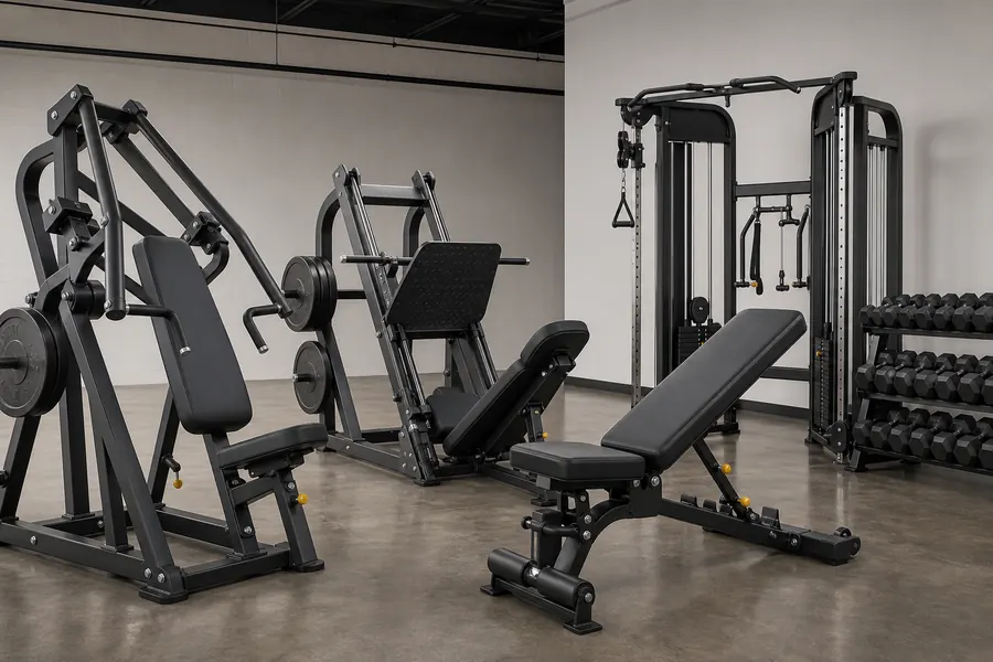 Commercial strength equipment selection details in a manufacturer showroom