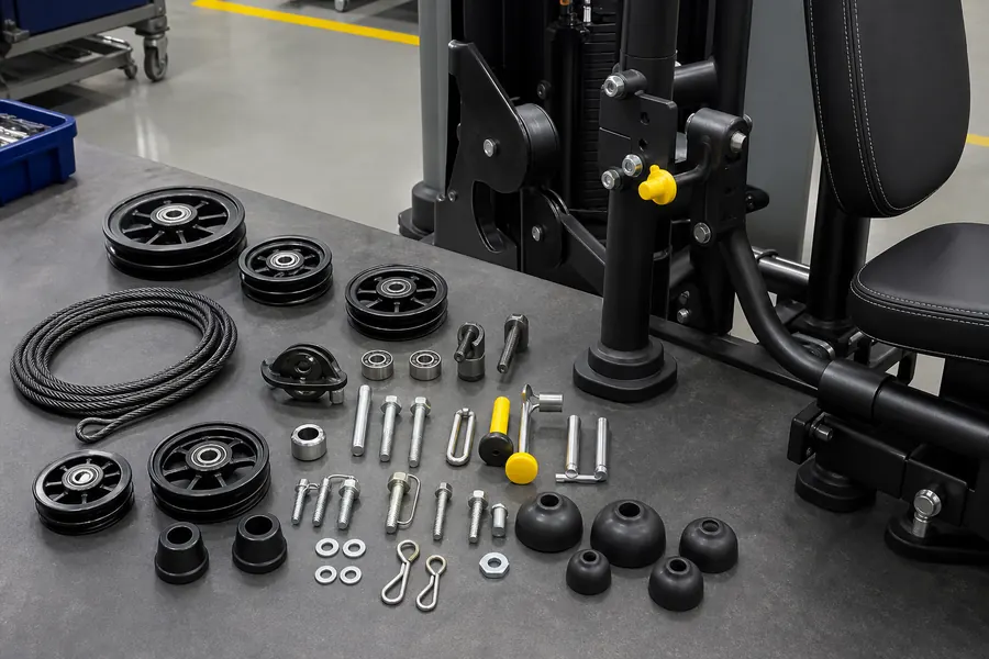 Commercial gym machine cables pulleys bearings pins fasteners and service parts