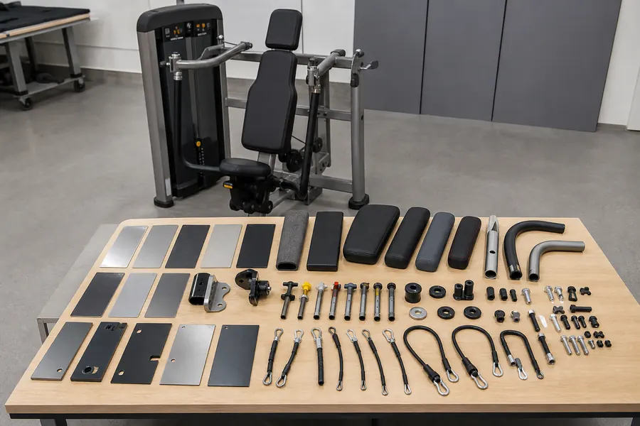 Commercial gym equipment finish upholstery cable and hardware specification samples