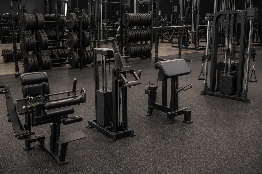 Commercial strength club arm training zone with forearm curl gripper and wrist equipment