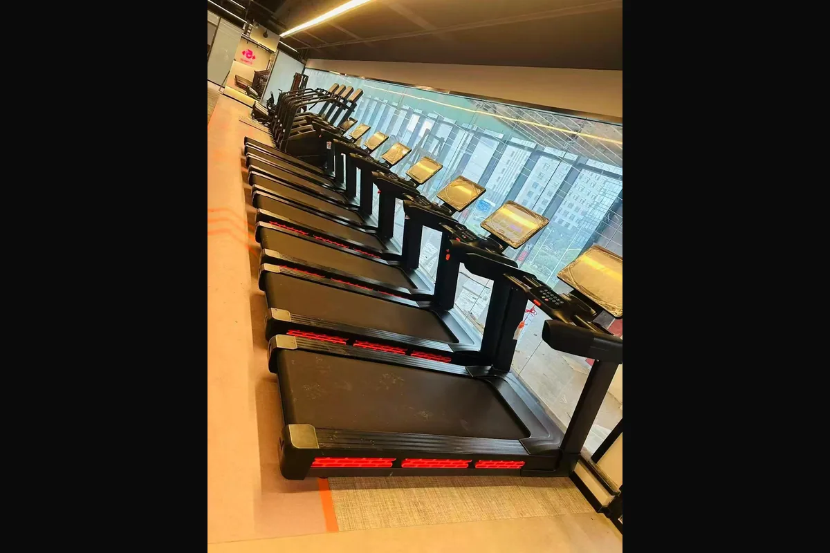Commercial gym cardio and strength equipment area