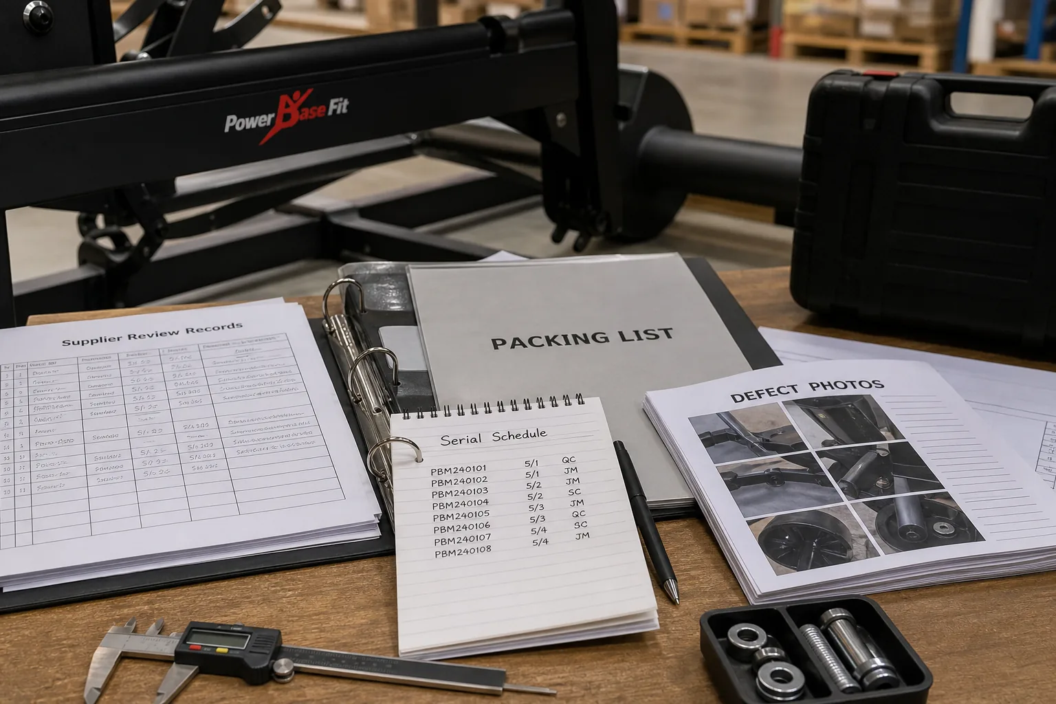 Gym equipment quality and delivery records arranged for supplier performance review