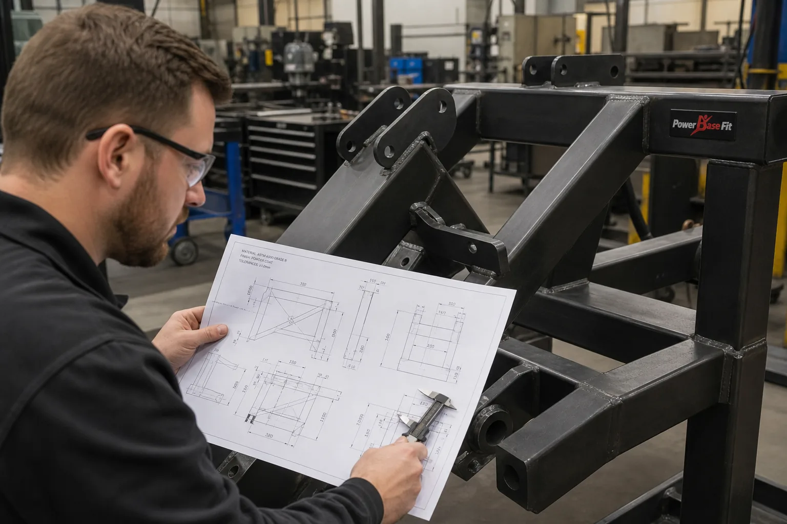 Factory procurement team checking commercial strength equipment specification and model evidence
