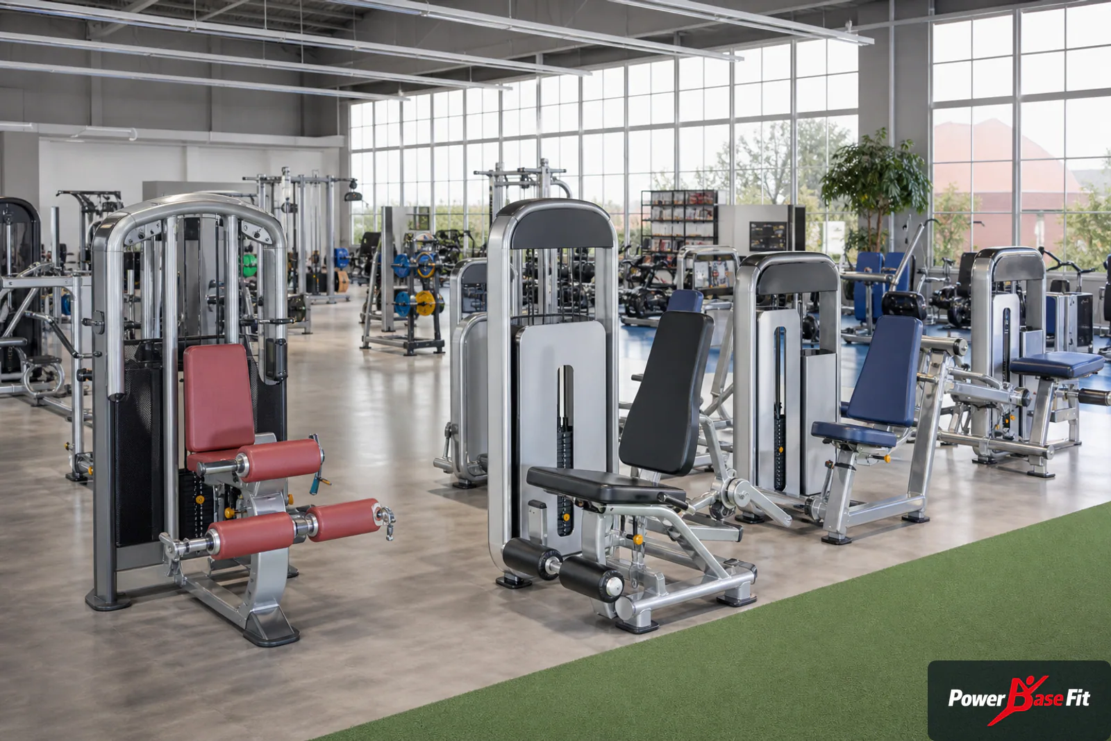 Kompakter Firmenfitnessraum mit leisen gewerblichen Kraft- und Cardiogeräten