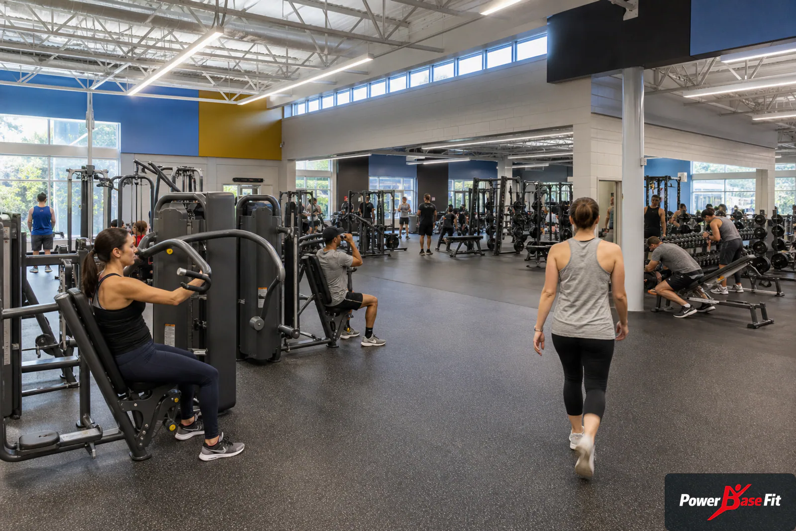 Municipal community recreation fitness center with mixed commercial strength cardio and free weight zones