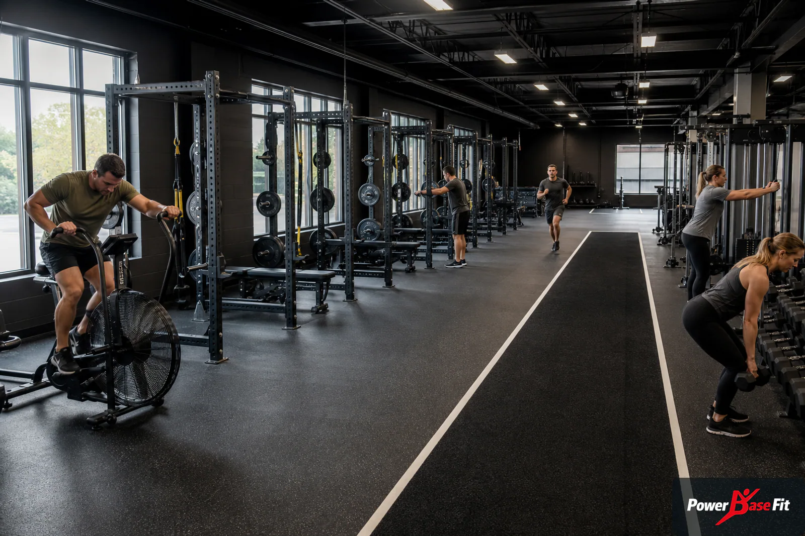 Fire and police tactical fitness facility with commercial racks conditioning and cardio zones