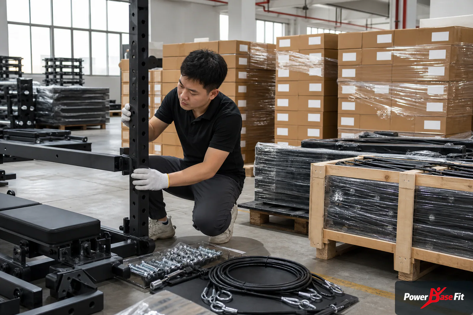 Factory inspection and export packing of commercial tactical fitness facility equipment