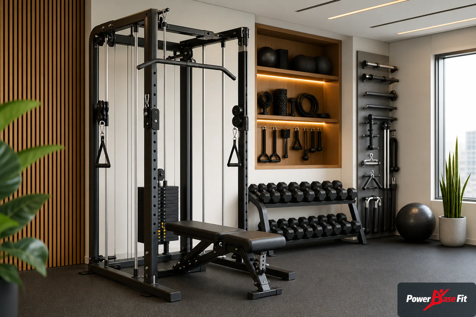 Equipo compacto y almacenamiento para gimnasio de empleados