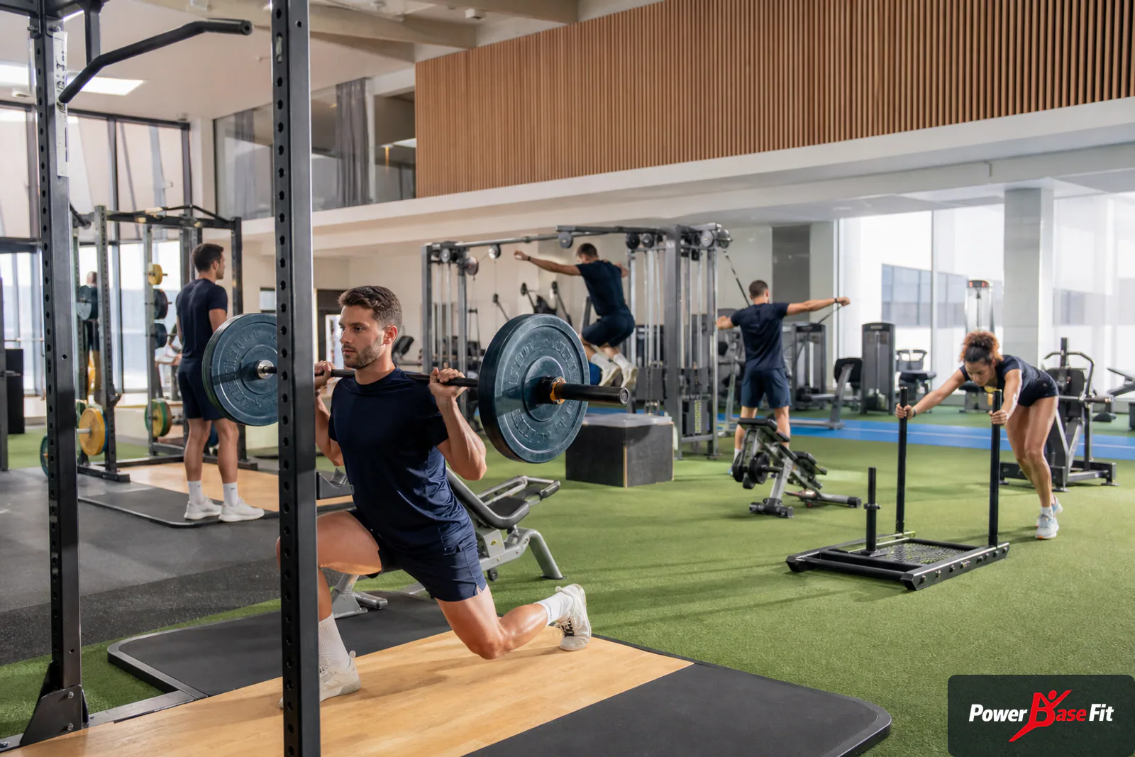 Centre de préparation physique avec racks plateformes câbles et cardio