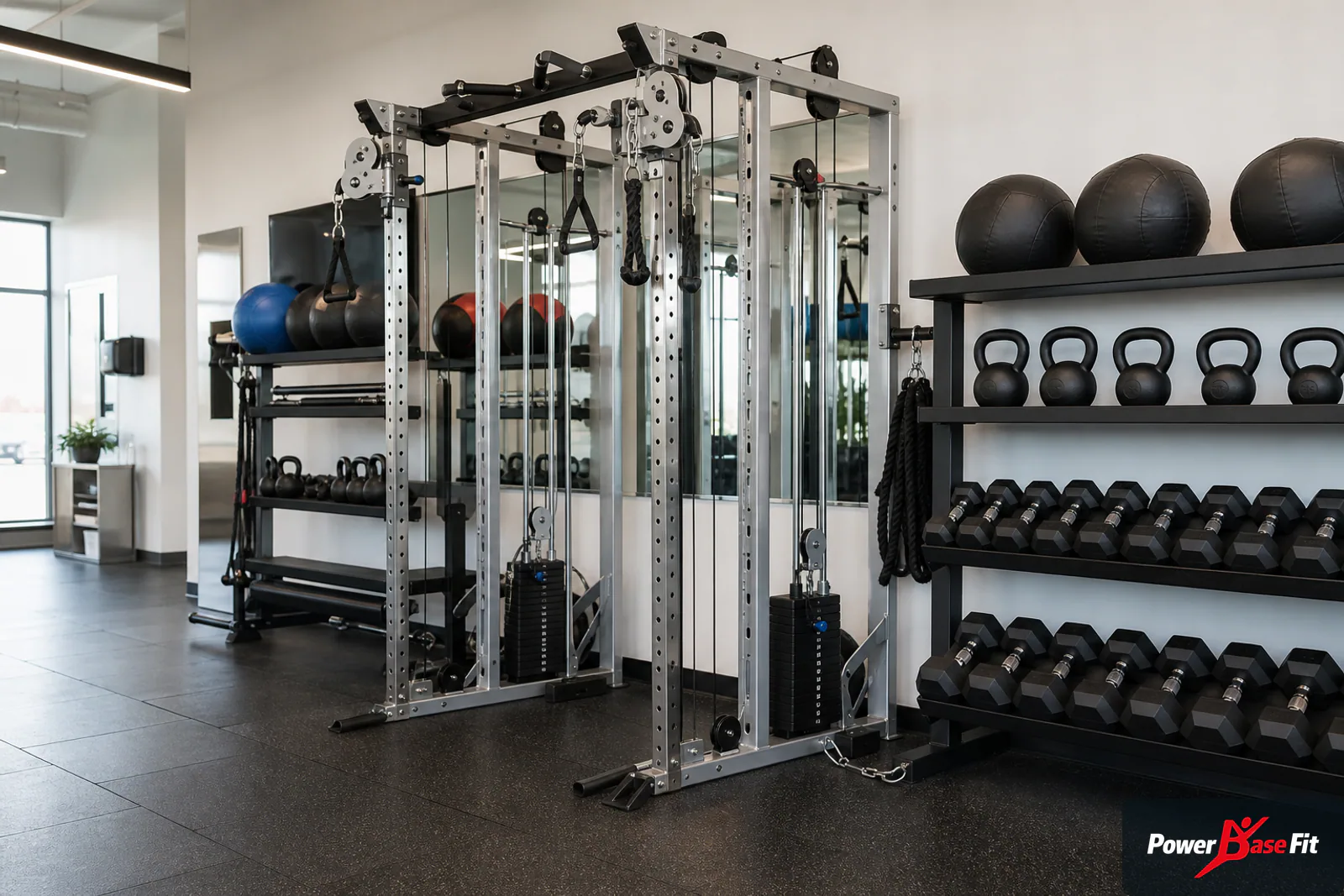 Regulagens e armazenamento de equipamentos para academia feminina