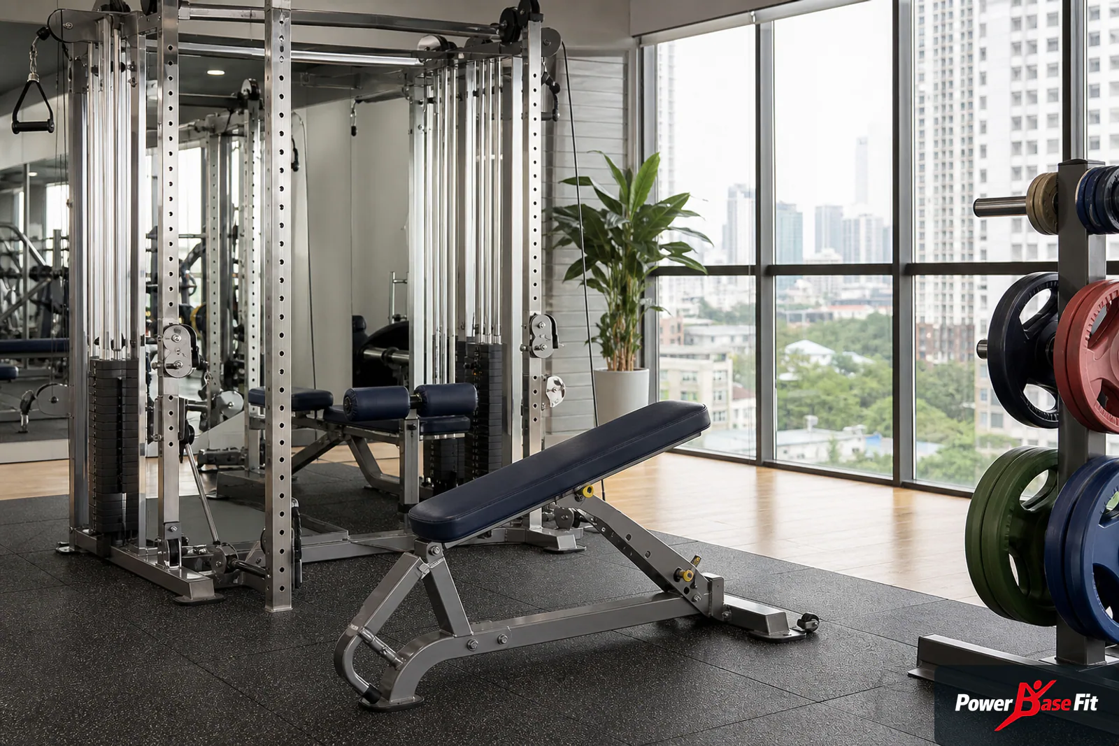 Chi tiết bố trí cáp ghế và lưu trữ tạ cho phòng gym thương mại