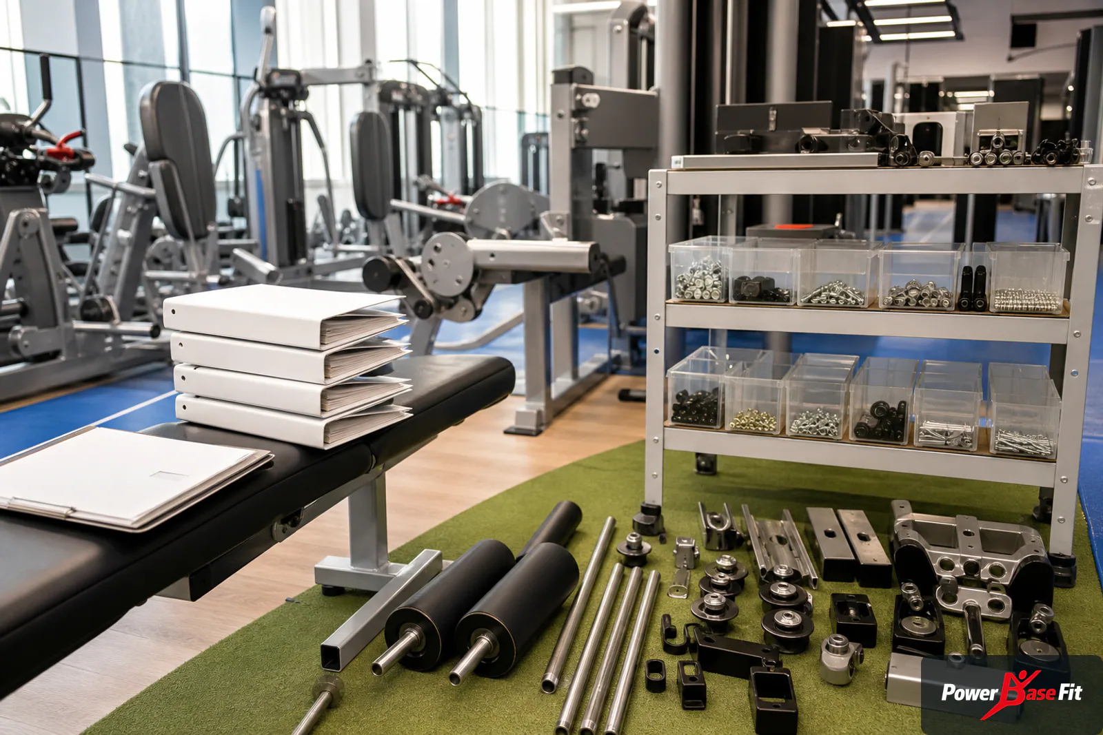Model thiết bị gym và phụ tùng được sắp xếp cho nhà phân phối